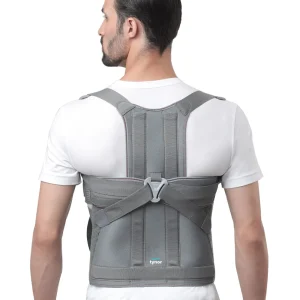 Man wearing a Tynor lumbar sacro belt for lower back support and posture correction.